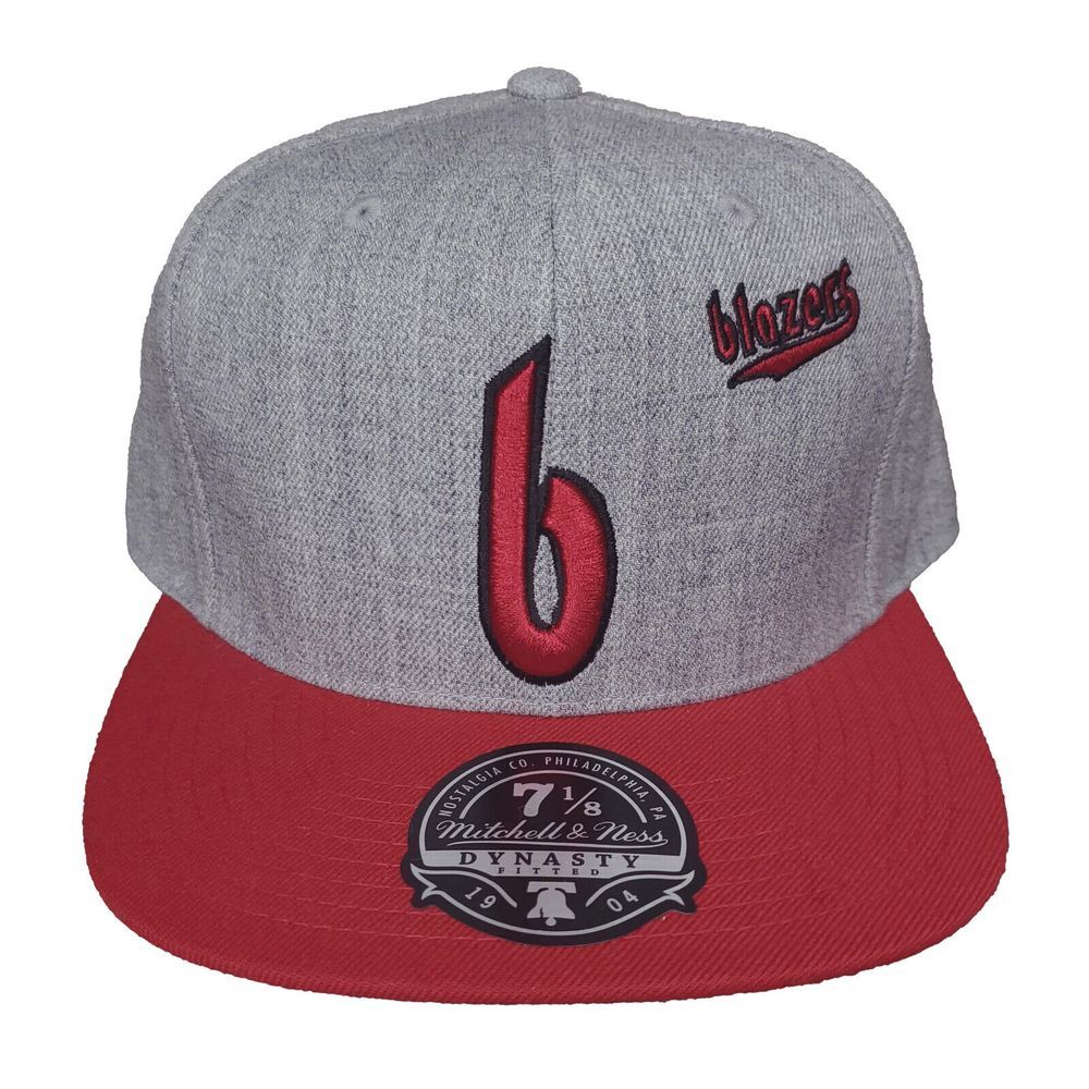 Portland Blazers Mitchell & Ness‎ NBA Fitted Flatbill 7 1/8 Hat Cap Gray Red NWT